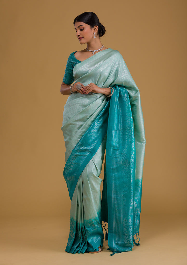Sea Green Zariwork Art Silk Designer Saree-Koskii