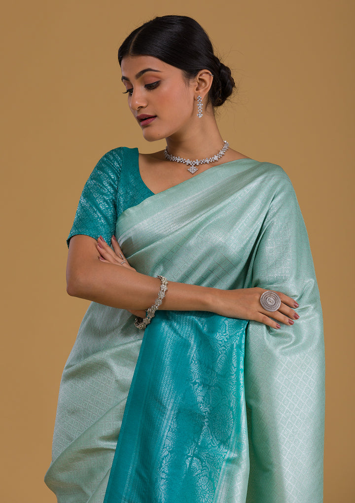 Sea Green Zariwork Art Silk Designer Saree-Koskii