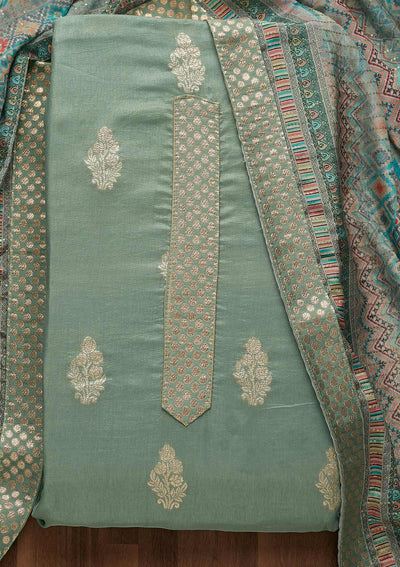Sea Green Zariwork Art Silk Semi-Stitched Salwar Suit-Koskii