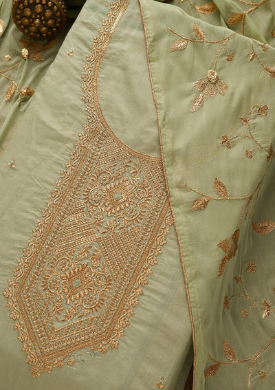 Sea Green Zariwork Chanderi Unstitched Salwar Suit-Koskii