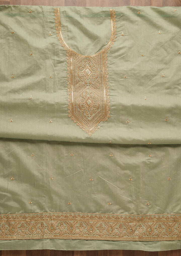 Sea Green Zariwork Chanderi Unstitched Salwar Suit-Koskii
