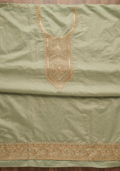 Sea Green Zariwork Chanderi Unstitched Salwar Suit-Koskii