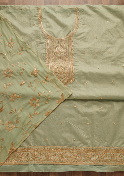 Sea Green Zariwork Chanderi Unstitched Salwar Suit-Koskii