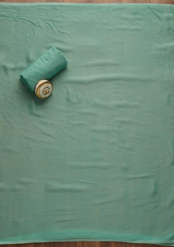 Sea Green Zariwork Art Silk Unstitched Salwar Suit-Koskii