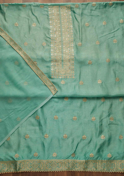 Sea Green Zariwork Art Silk Unstitched Salwar Suit-Koskii