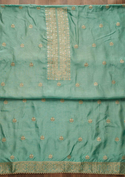 Sea Green Zariwork Art Silk Unstitched Salwar Suit-Koskii