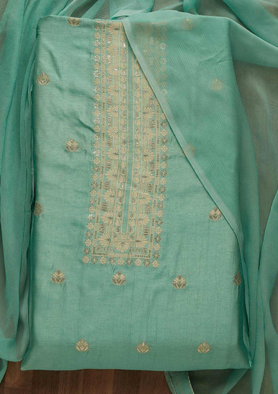 Sea Green Zariwork Art Silk Unstitched Salwar Suit-Koskii