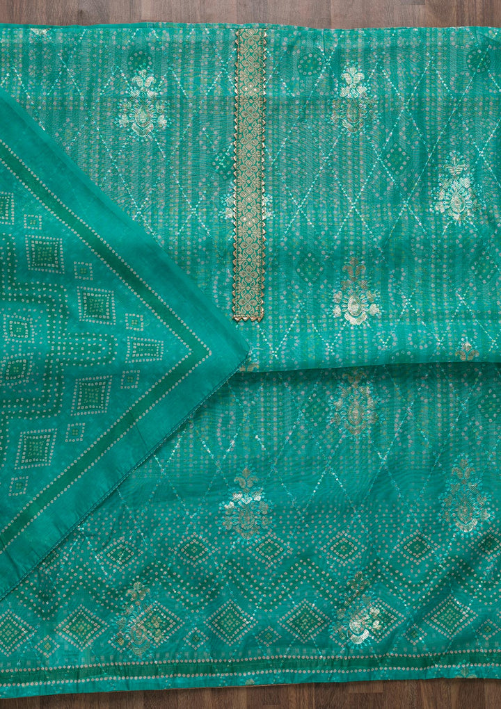 Sea Green Zariwork Chanderi Unstitched Salwar Suit-Koskii