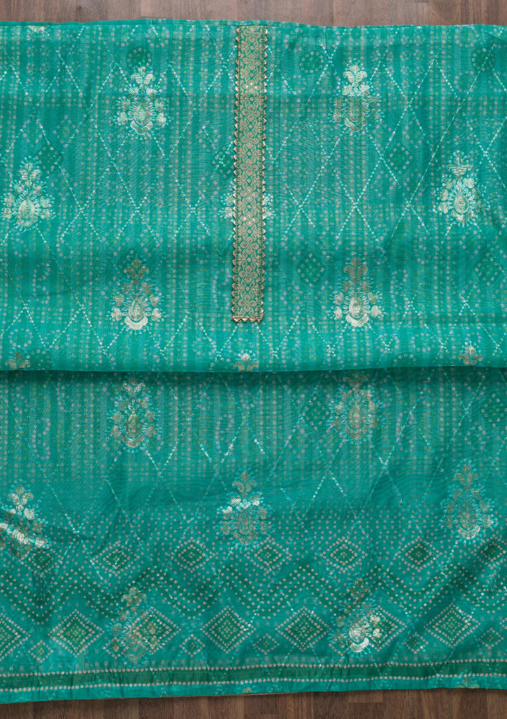Sea Green Zariwork Chanderi Unstitched Salwar Suit-Koskii