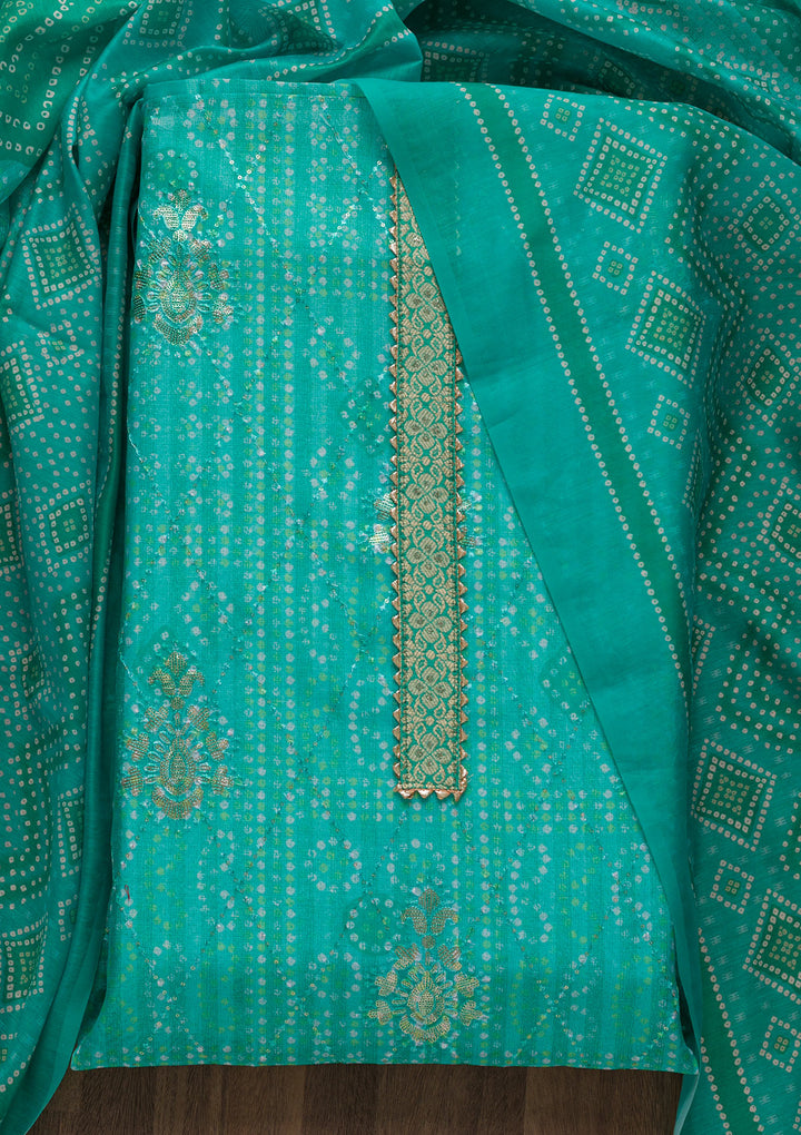 Sea Green Zariwork Chanderi Unstitched Salwar Suit-Koskii