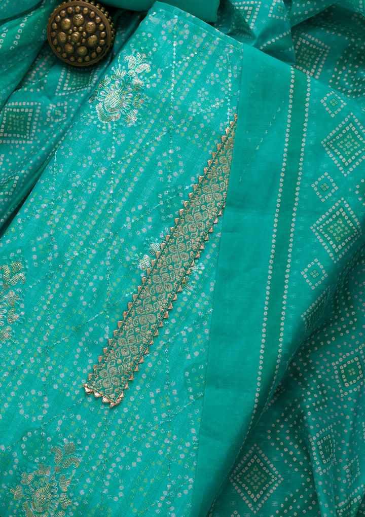 Sea Green Zariwork Chanderi Unstitched Salwar Suit-Koskii