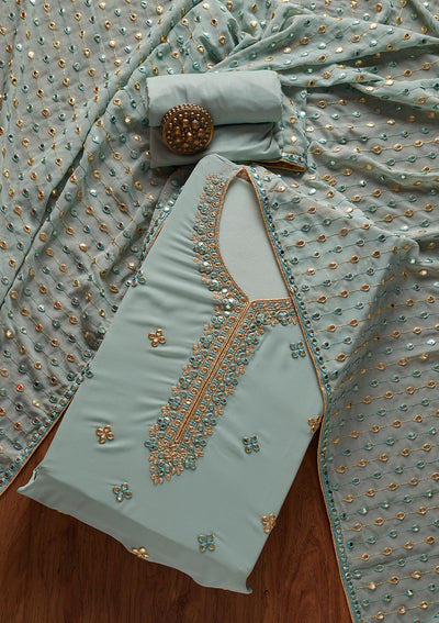 Sea Green Zariwork Georgette Designer Unstitched Salwar Suit - koskii