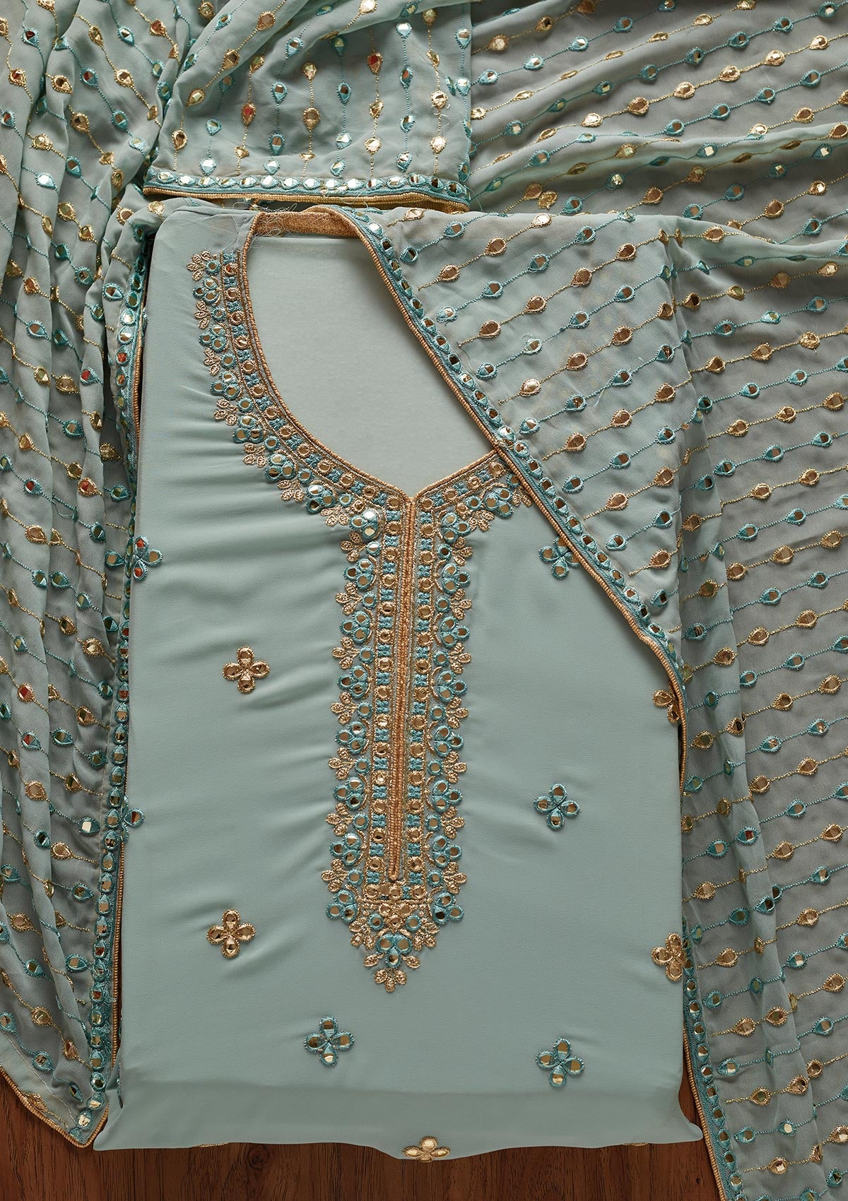 Sea Green Zariwork Georgette Designer Unstitched Salwar Suit - koskii