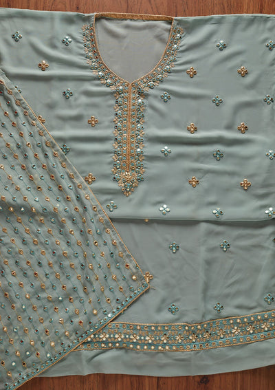Sea Green Zariwork Georgette Designer Unstitched Salwar Suit - koskii