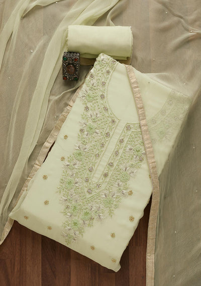 Sea Green Zariwork Georgette Unstitched Salwar Suit - Koskii