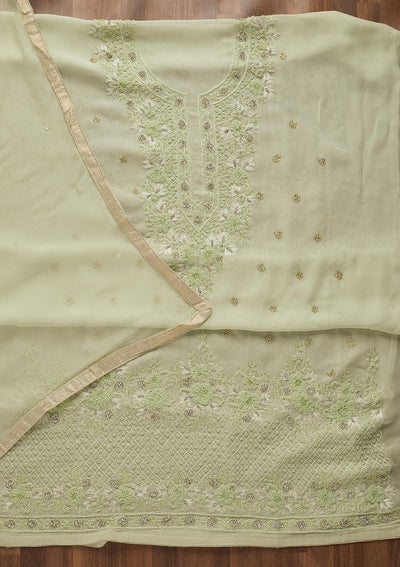 Sea Green Zariwork Georgette Unstitched Salwar Suit-Koskii