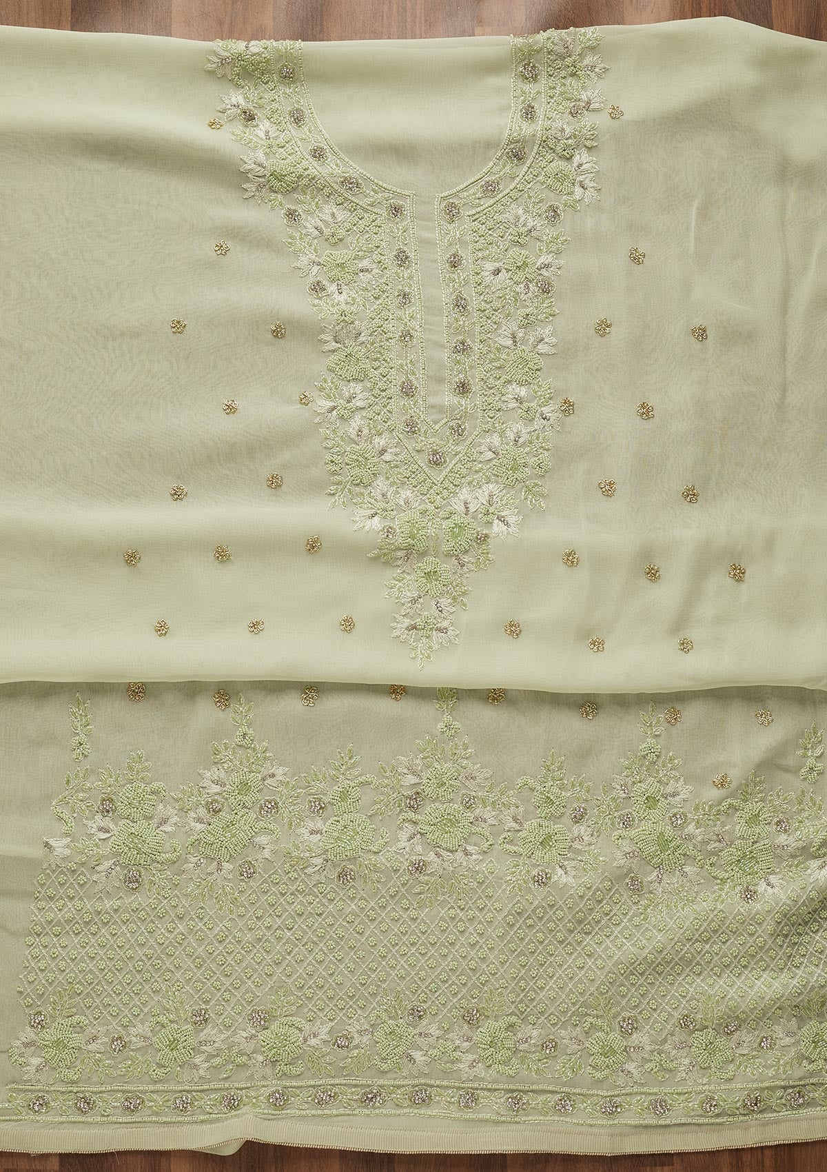Sea Green Zariwork Georgette Unstitched Salwar Suit-Koskii
