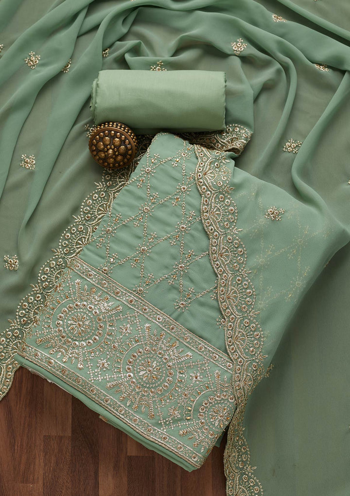 Sea Green Zariwork Georgette Unstitched Salwar Suit-Koskii