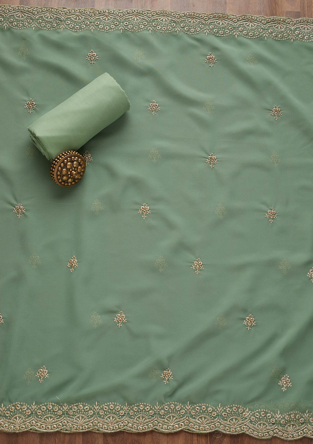 Sea Green Zariwork Georgette Unstitched Salwar Suit-Koskii