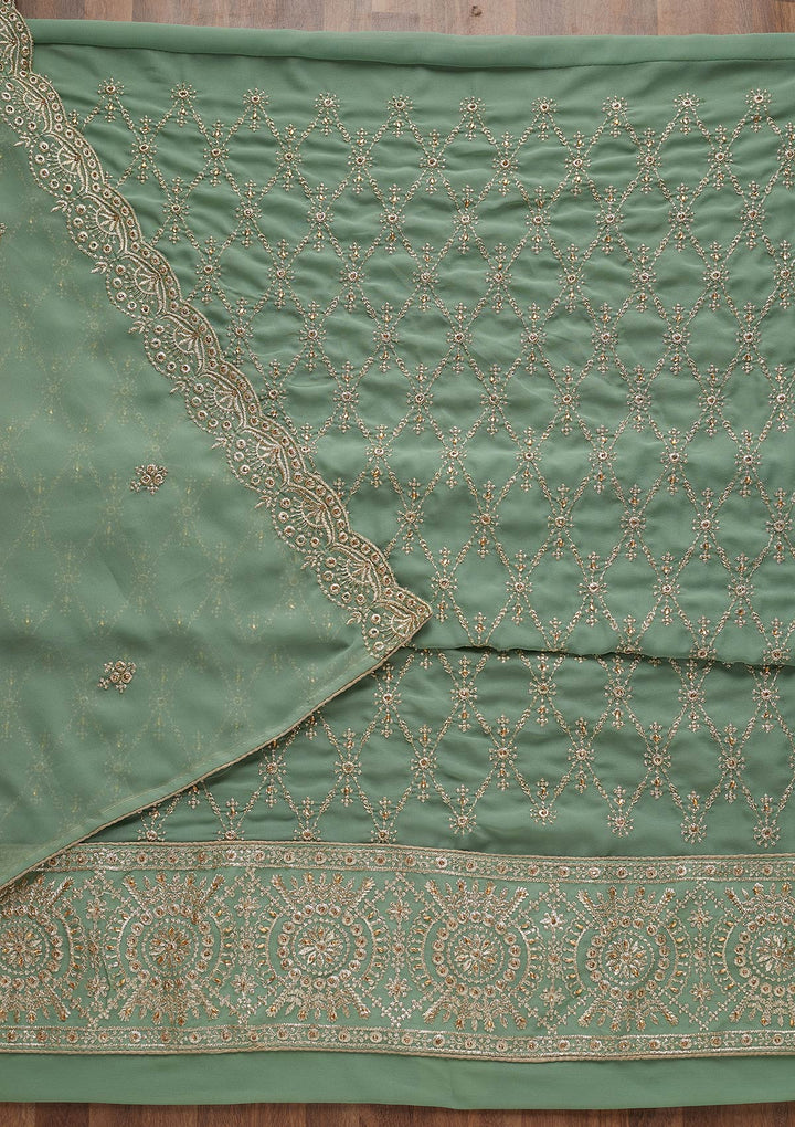 Sea Green Zariwork Georgette Unstitched Salwar Suit-Koskii