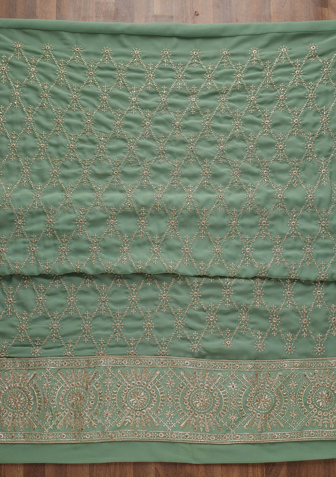 Sea Green Zariwork Georgette Unstitched Salwar Suit-Koskii