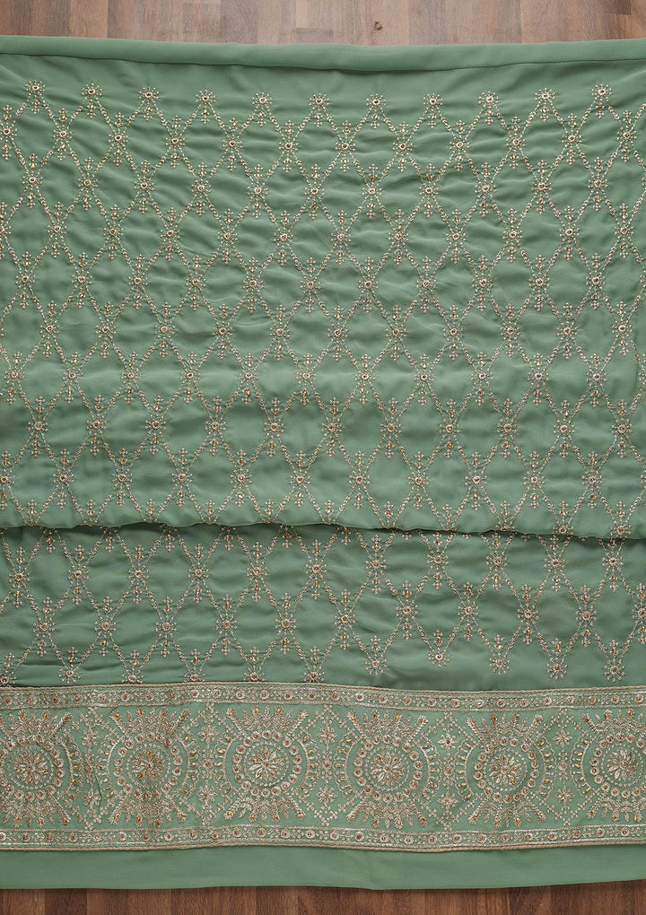 Sea Green Zariwork Georgette Unstitched Salwar Suit-Koskii