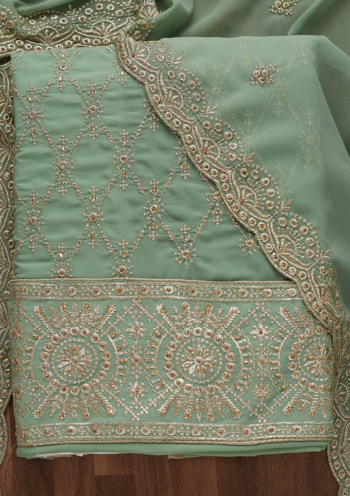Sea Green Zariwork Georgette Unstitched Salwar Suit-Koskii