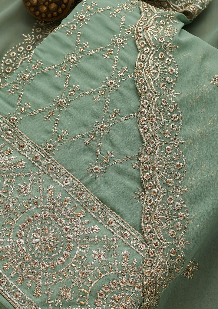 Sea Green Zariwork Georgette Unstitched Salwar Suit-Koskii