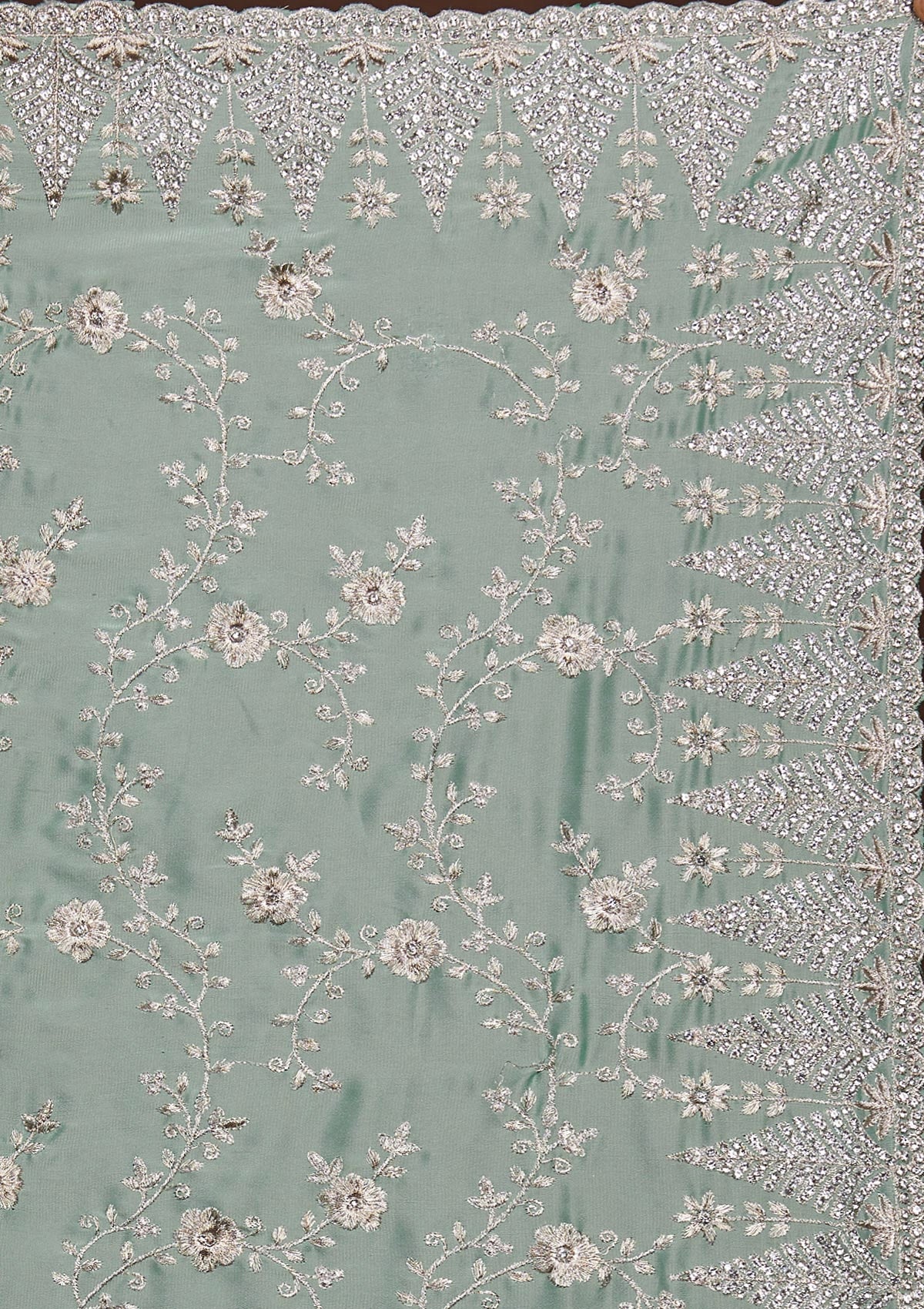 Sea Green Zariwork Georgette Saree-Koskii