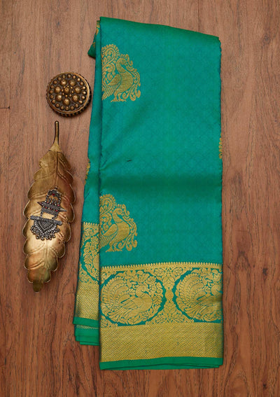Sea Green Zariwork Pure Silk Designer Saree - koskii