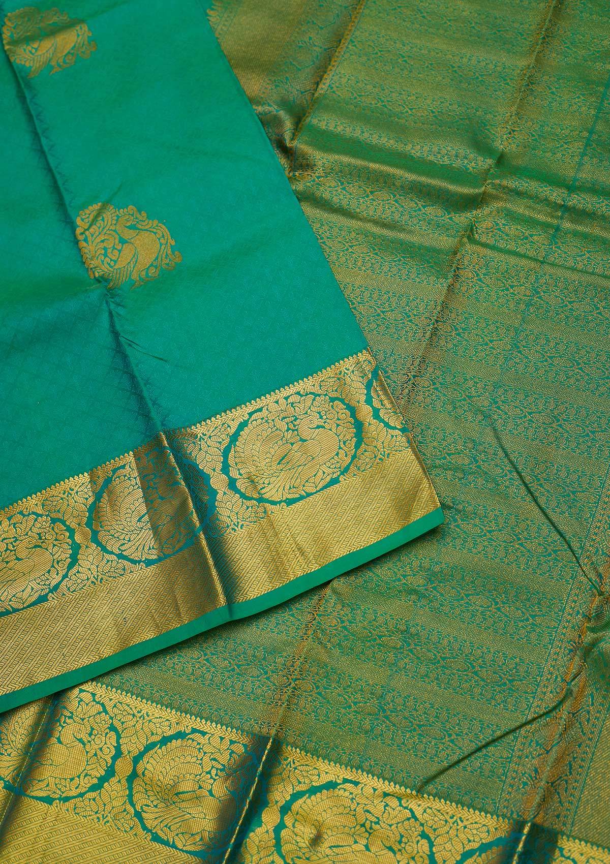 Sea Green Zariwork Pure Silk Designer Saree - koskii