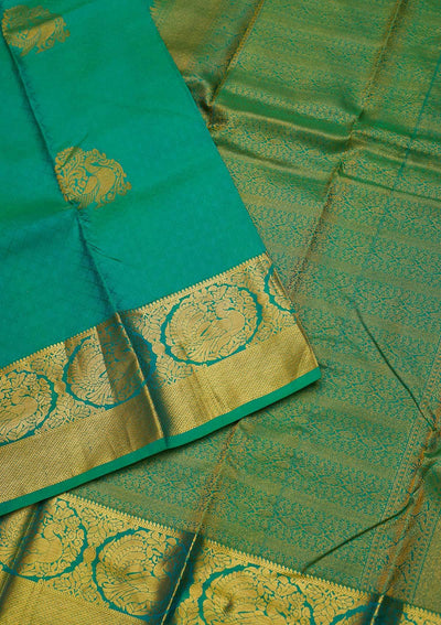 Sea Green Zariwork Pure Silk Designer Saree - koskii