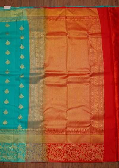 Sea Green Zariwork Pure Silk Designer Saree - koskii