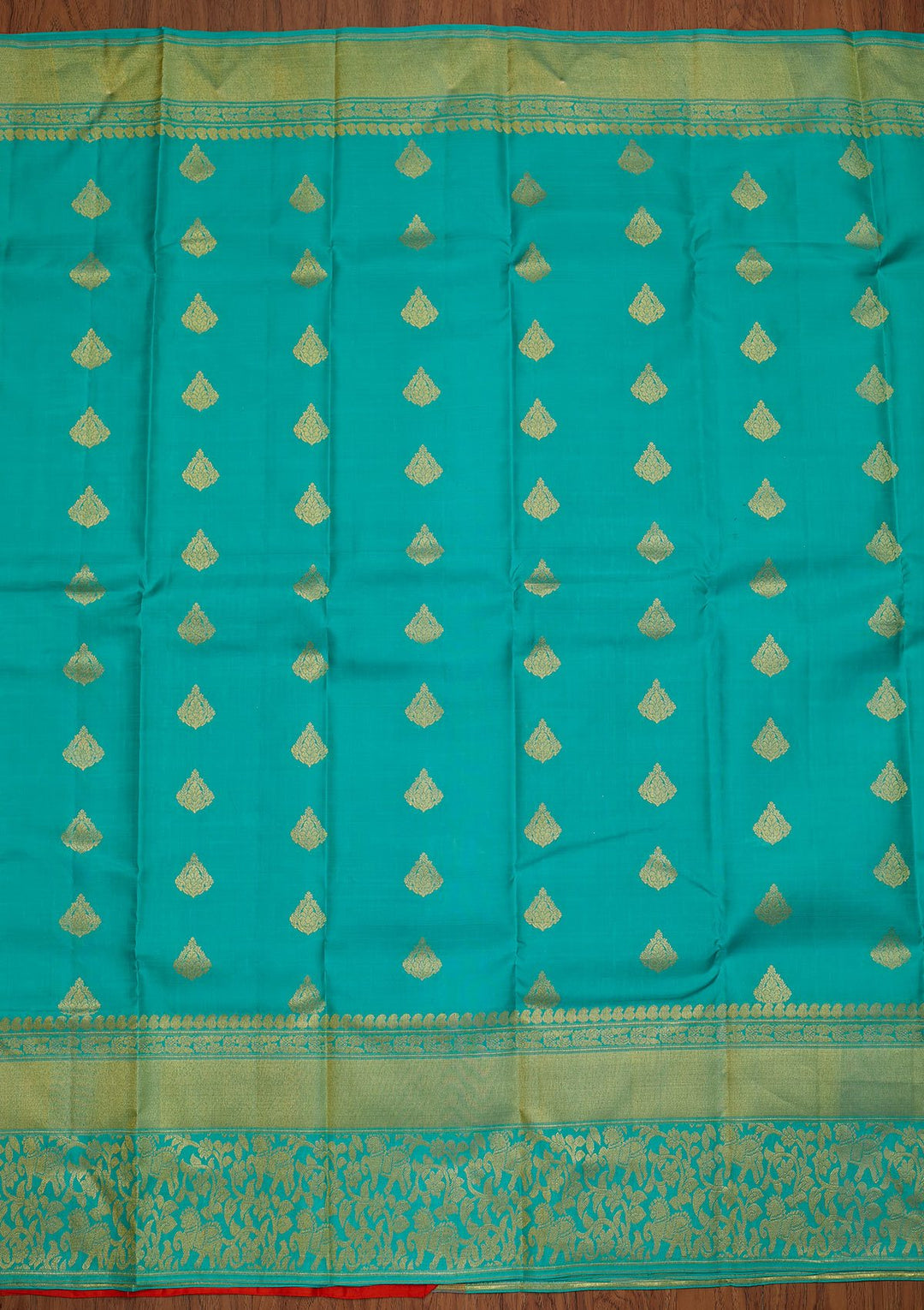 Sea Green Zariwork Pure Silk Designer Saree - koskii
