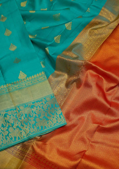 Sea Green Zariwork Pure Silk Designer Saree - koskii
