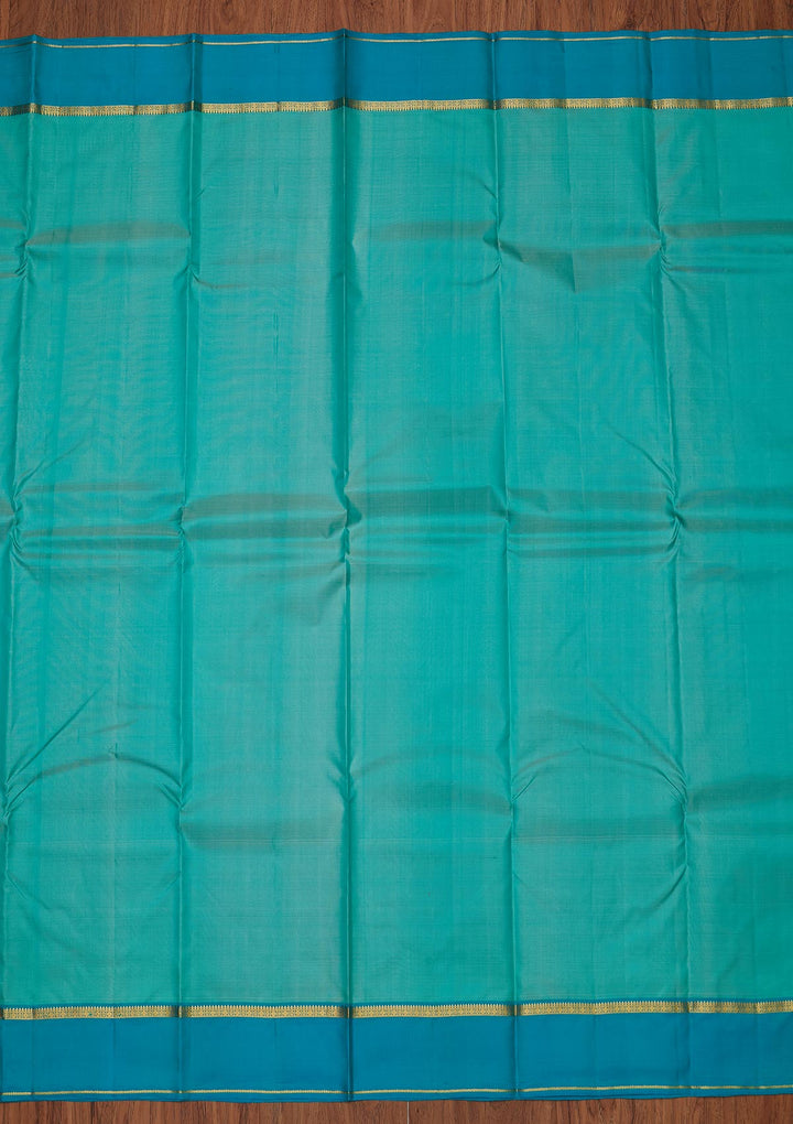 Sea Green Zariwork Pure Silk Designer Unstitched Saree - Koskii