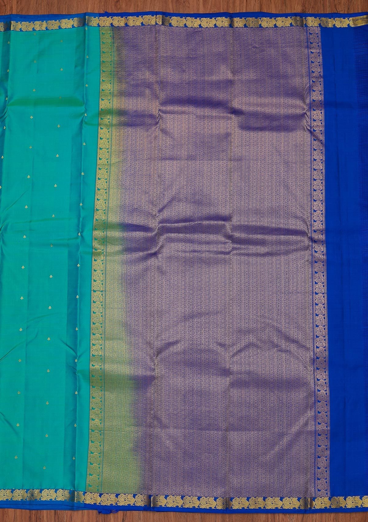 Sea Green Zariwork Pure Silk Designer Unstitched Saree - Koskii