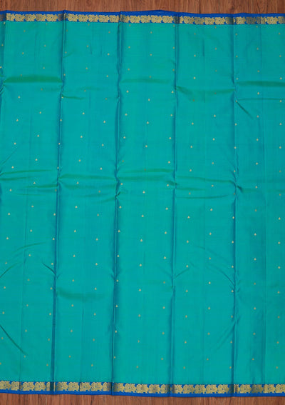Sea Green Zariwork Pure Silk Designer Unstitched Saree - Koskii
