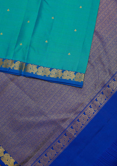 Sea Green Zariwork Pure Silk Designer Unstitched Saree - Koskii