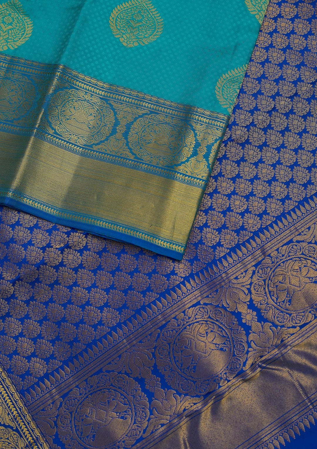 Sea Green Zariwork Pure Silk Designer Unstitched Saree - Koskii