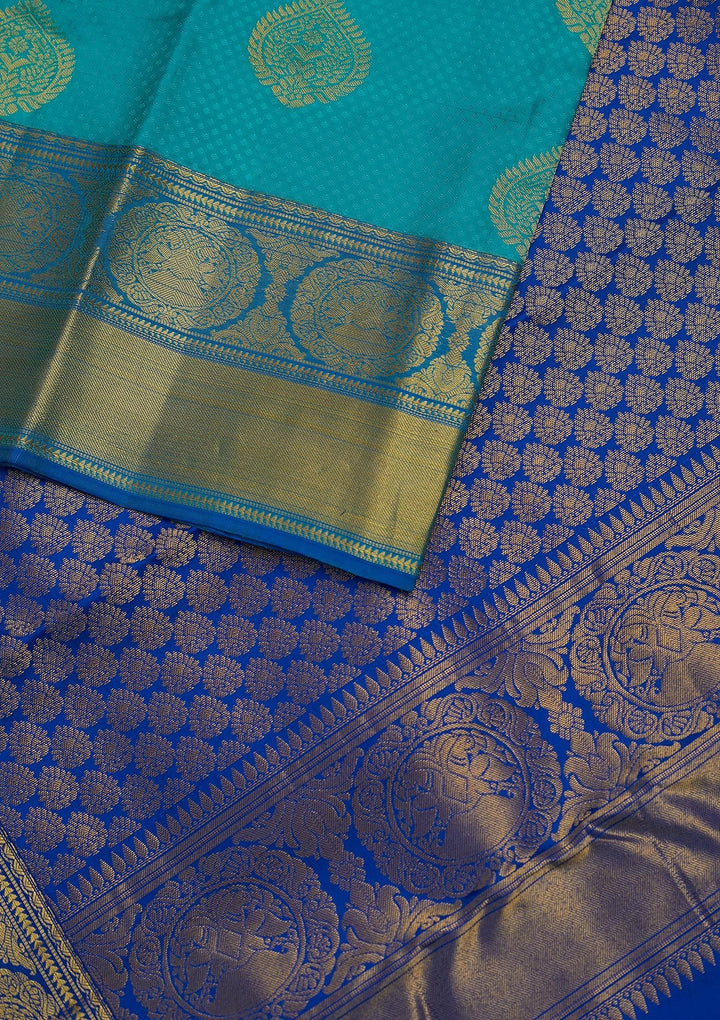 Sea Green Zariwork Pure Silk Designer Unstitched Saree - Koskii