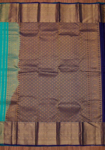 Sea Green Zariwork Pure Silk Designer Unstitched Saree - Koskii