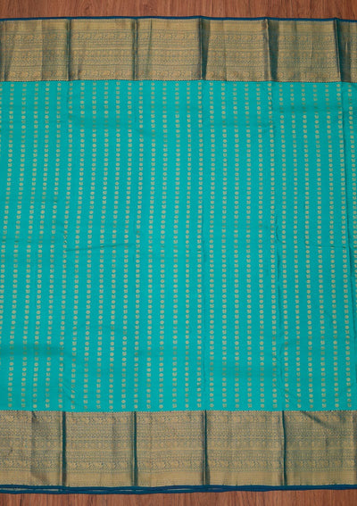 Sea Green Zariwork Pure Silk Designer Unstitched Saree - Koskii
