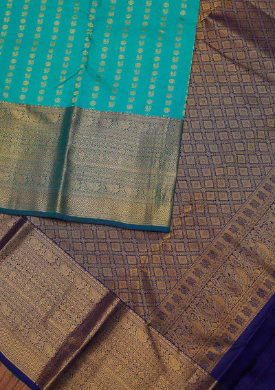 Sea Green Zariwork Pure Silk Designer Unstitched Saree - Koskii