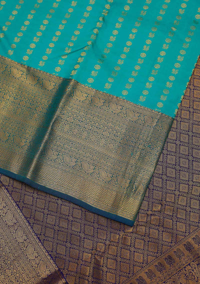 Sea Green Zariwork Pure Silk Designer Unstitched Saree - Koskii