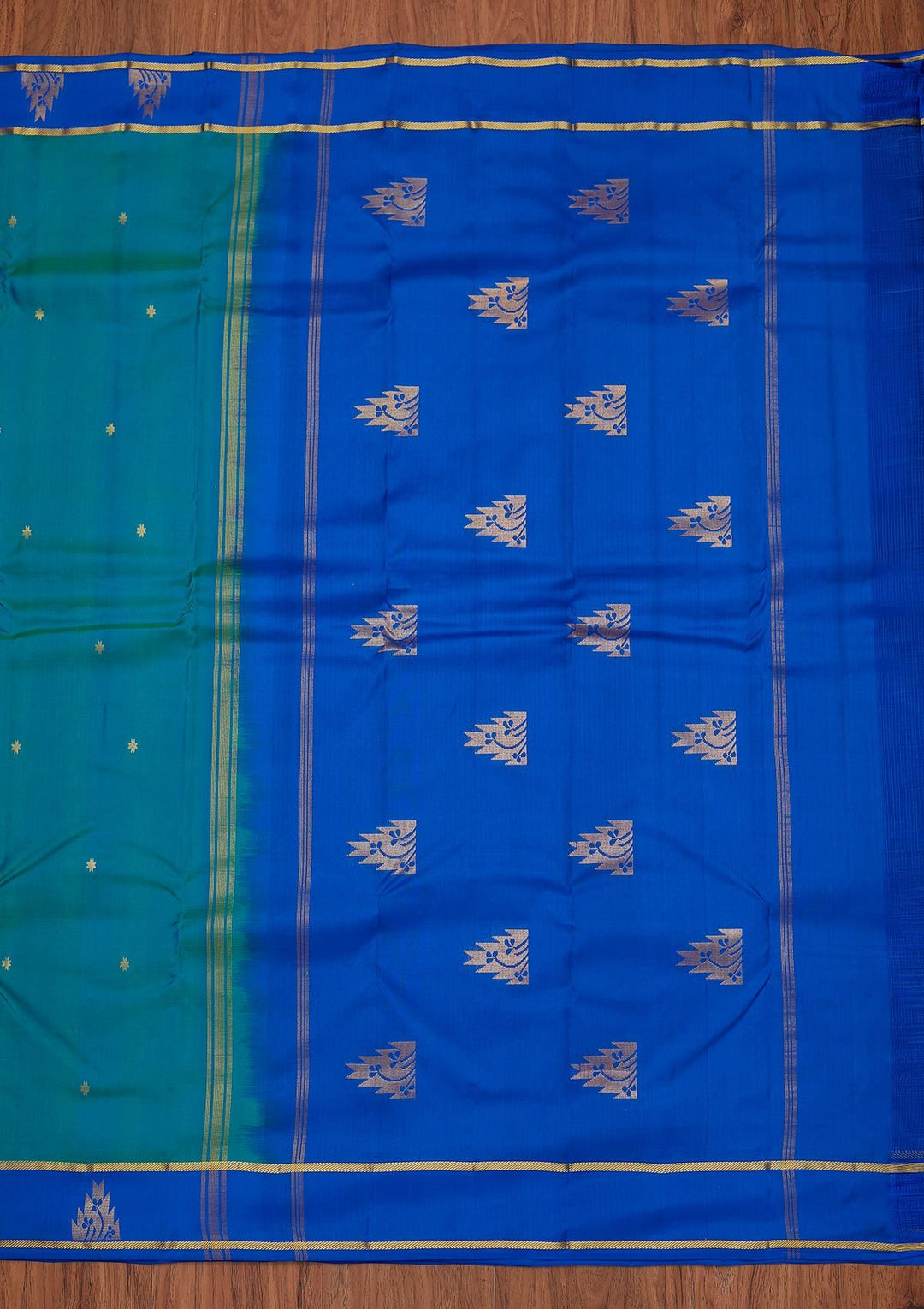 Sea Green Zariwork Pure Silk Designer Unstitched Saree - Koskii