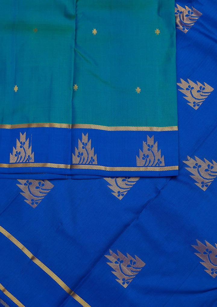 Sea Green Zariwork Pure Silk Designer Unstitched Saree - Koskii