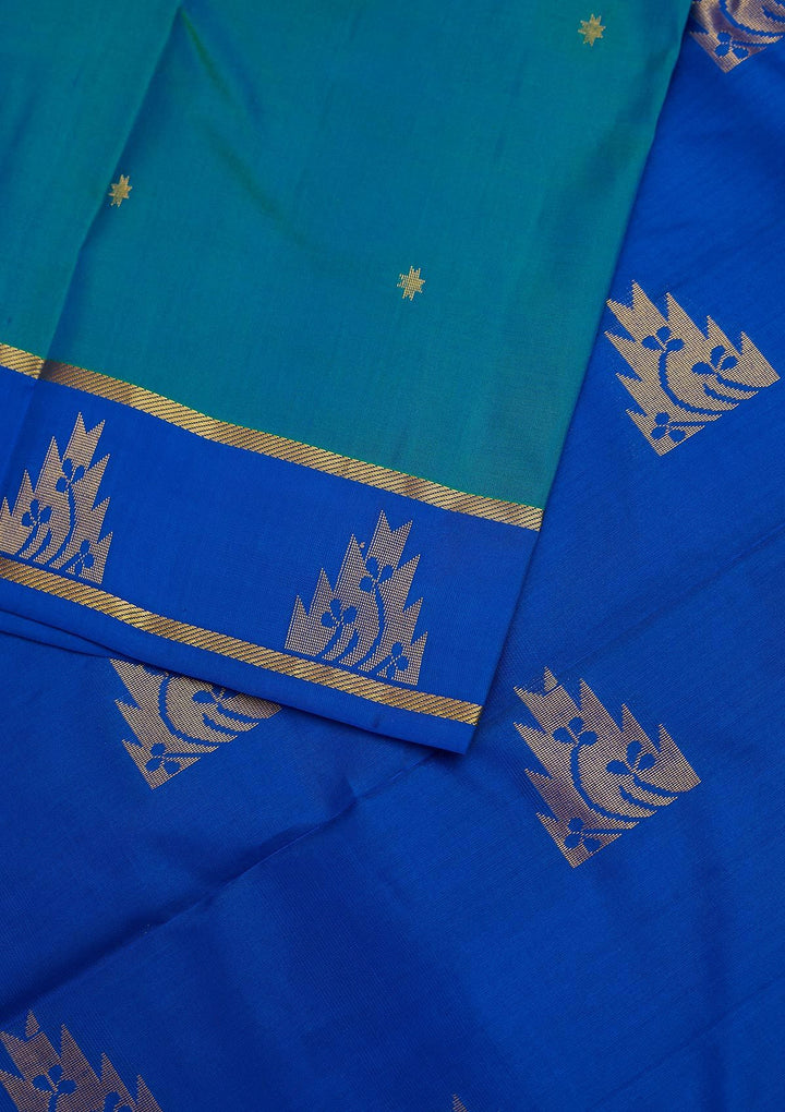 Sea Green Zariwork Pure Silk Designer Unstitched Saree - Koskii