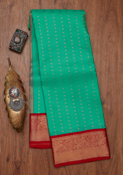 Sea Green Zariwork Pure Silk Designer Unstitched Saree - Koskii