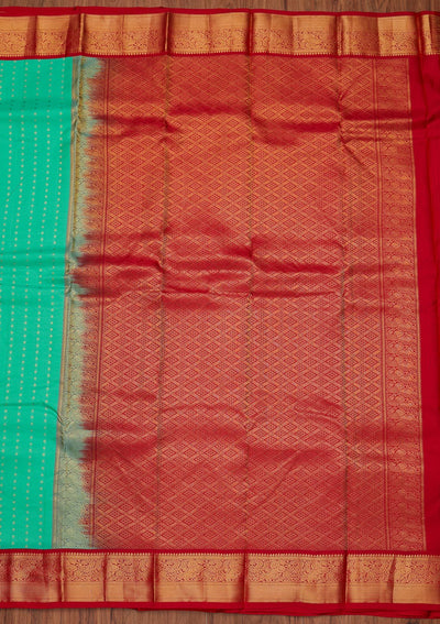 Sea Green Zariwork Pure Silk Designer Unstitched Saree - Koskii